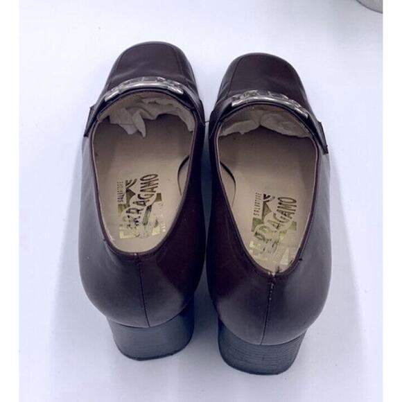 Salvatore Ferragamo Womens Brown Chunky Block DQ 66986 Sz 4 Silver Accent Heels - Picture 4 of 10
